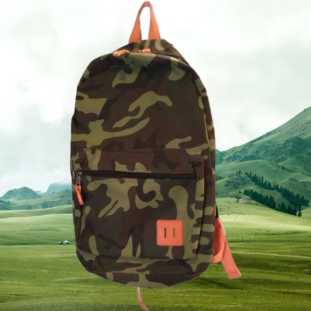 Camouflage Orange Trim Backpack/ Laptop Bag Unisex Medium Bag RN#‎ 93551